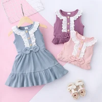 summer kids clothes infant baby girls sleeveless bowknot solid knit clothes kids child outfits