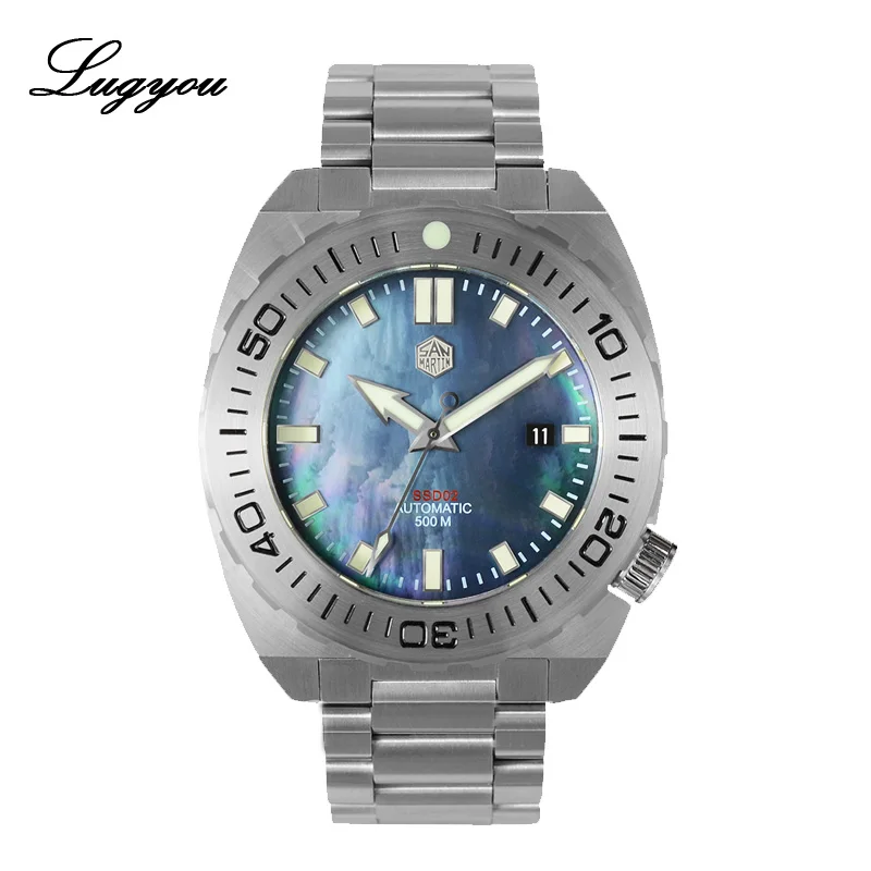 MOP Blue PT5000 Мужские часы Lugyou San Martin Deep Sea Diver, автоматический Сапфир, водонепроницаемость 500 м, светящаяся нержавеющая сталь, ограниченная серия - Цвет: MOP Blue PT5000