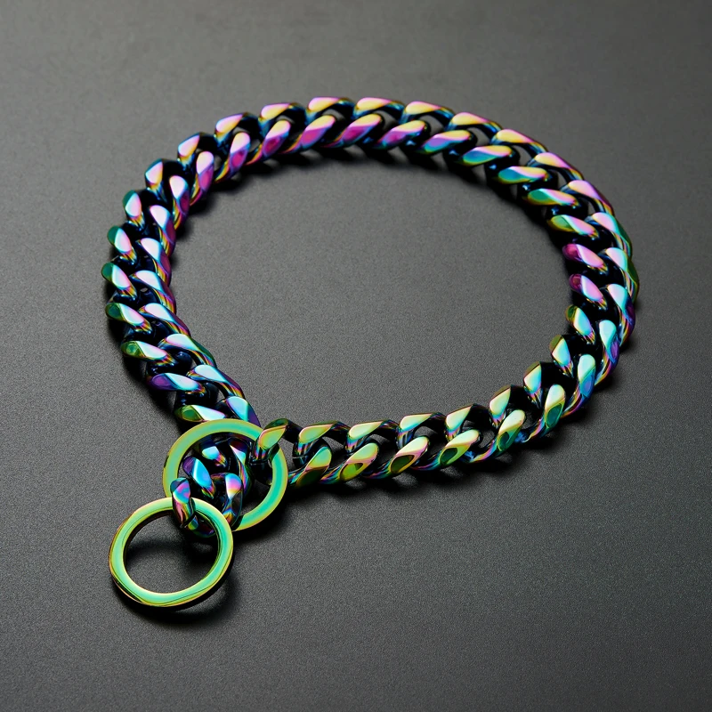 

18K Colorful Plated Stainless Steel Dog Collar and Leash Choke Chain for Large Dogs Pitbull Rottweiler Pet Stuff Accessories