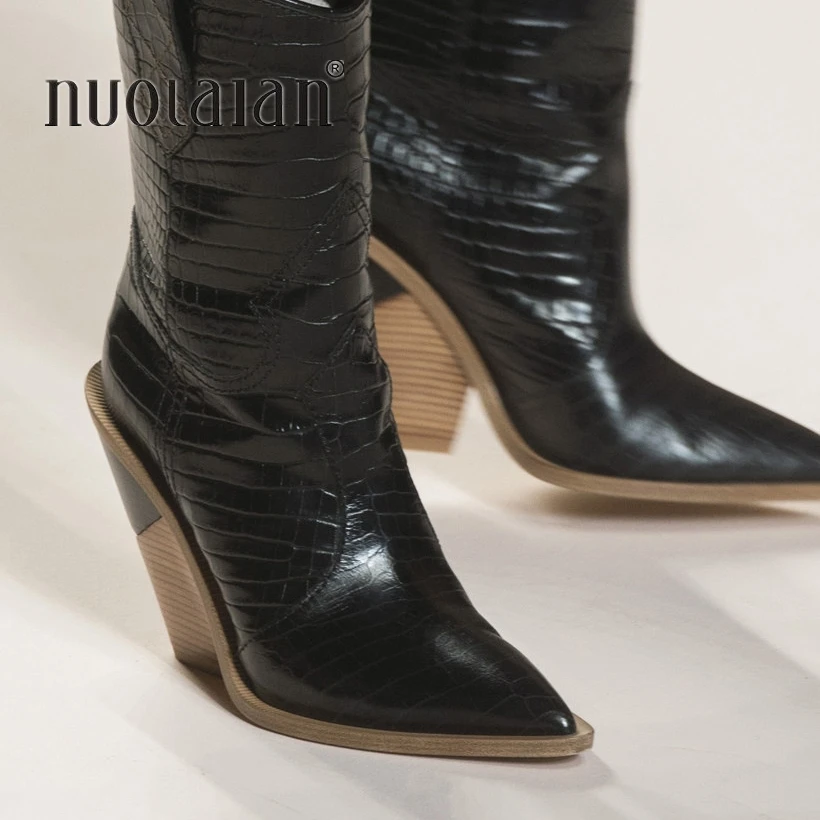 Женские ботильоны с острым носком ковбойские ботинки в западном стиле женская