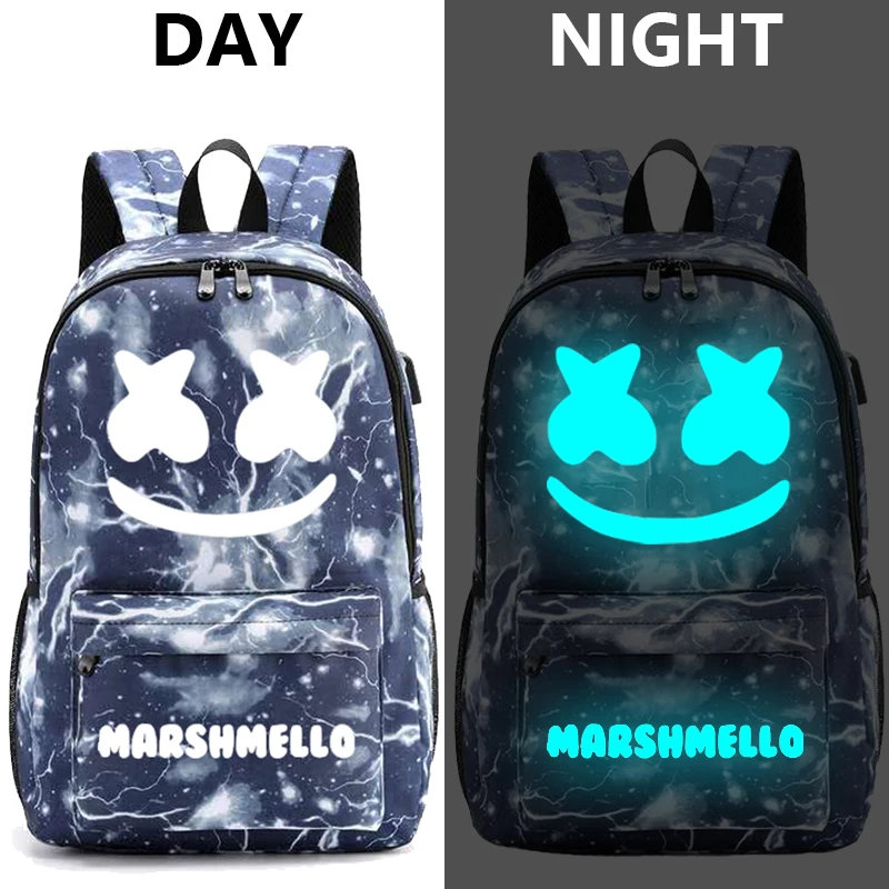 Брезентовый светящийся водонепроницаемый DJ Marshmello Противоугонный рюкзак для ноутбука для подростков мальчиков и девочек студенческий школьный рюкзак мужская Wo мужская сумка