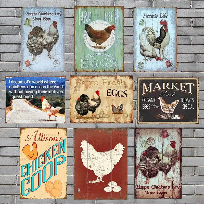 

Винтажная металлическая Оловянная вывеска с куриным налетом, настенная наклейка, плакат в американском стиле, наклейка для доски, картина д...
