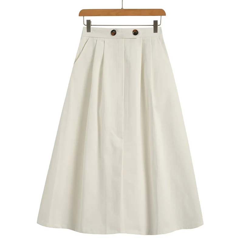 

Женское платье с завышенной талией, трапециевидная юбка средней длины с поясом на резинке и карманами на пуговицах, лето 2021