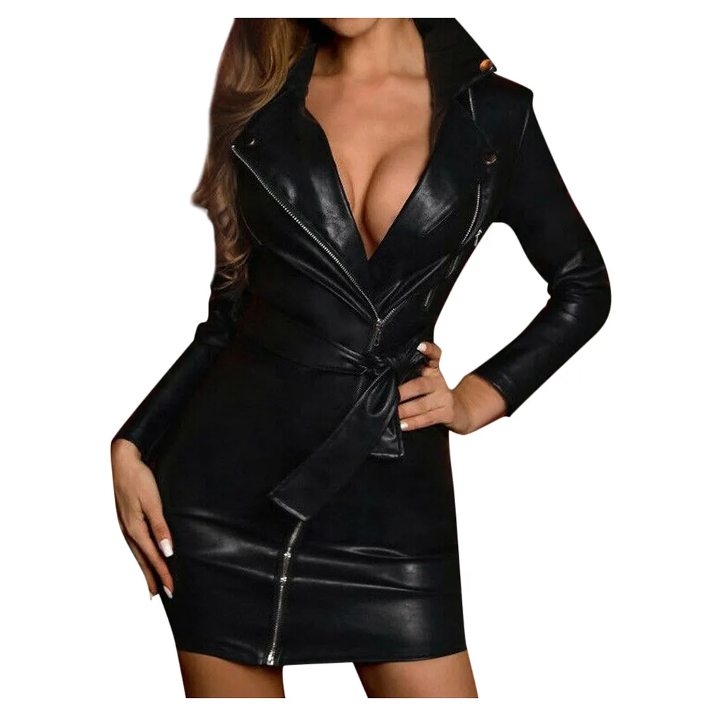 Лидер продаж 2019 женские кожаные мини-платья для вечеринок зимнее сексуальное