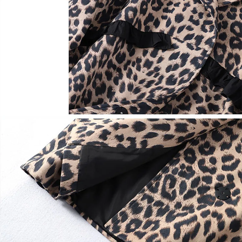

Spring autumn trench coat women clothes luxury trench coat female suede England elegant overcoats leopard print long coat ladies