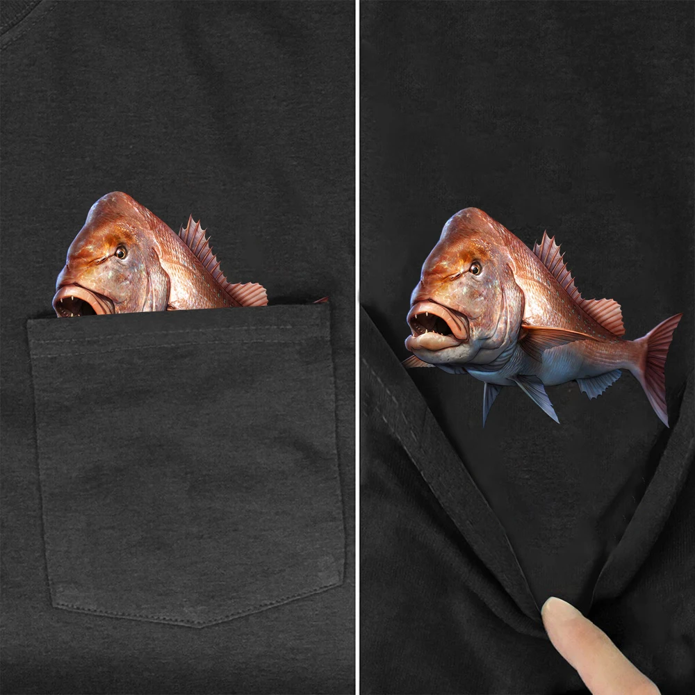 

Dusky Flathead Cotton T-Shirt Fashion Pocket Fishing Printed Casual TShirts Men Women Short Sleeve Tops Funny Cotton Black Tees