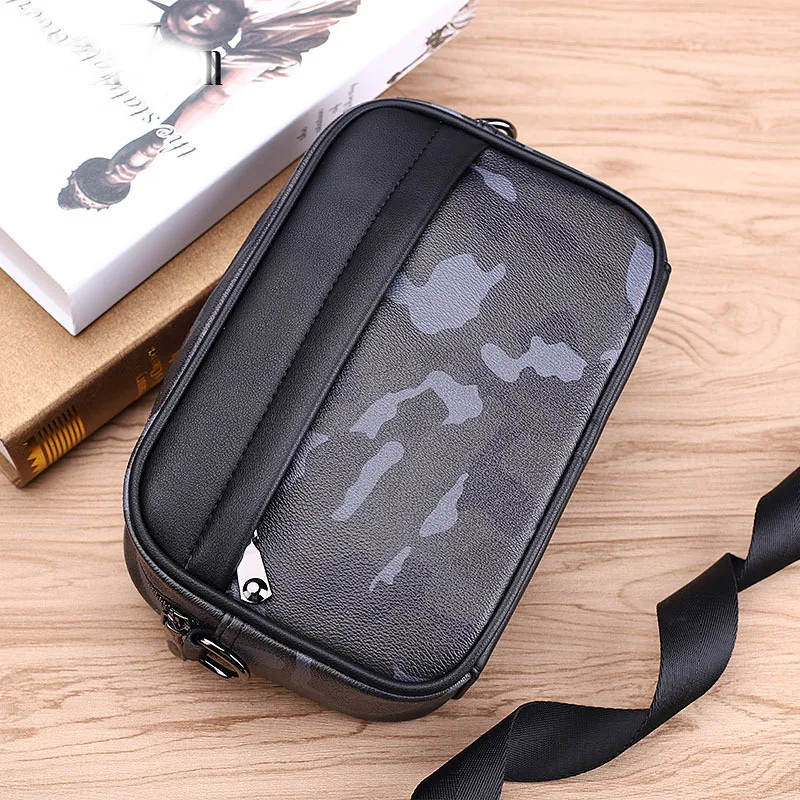 

New Men's Multifunction vegan Leather Crossbody Bags casual camouflage Messenger Bag Small Leather Sling Shoulder Bags