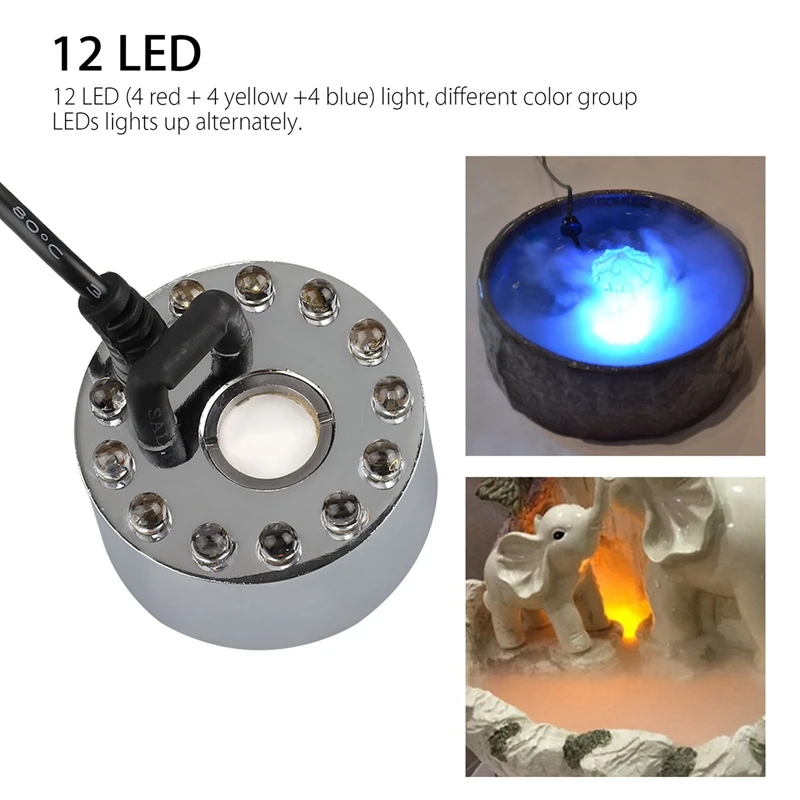 12 Led Lights 20Mm Single Head Ultrasonic Atomizer Air Humidifier Atomizing Lamp Rockery Water Bonsai Fog Fountain | Бытовая техника