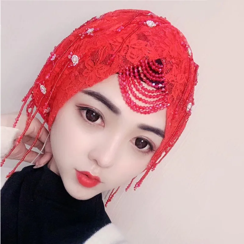 Мусульманская Свадебная Женская роскошная кружевная шапочка с бисером|hijab women|hijab