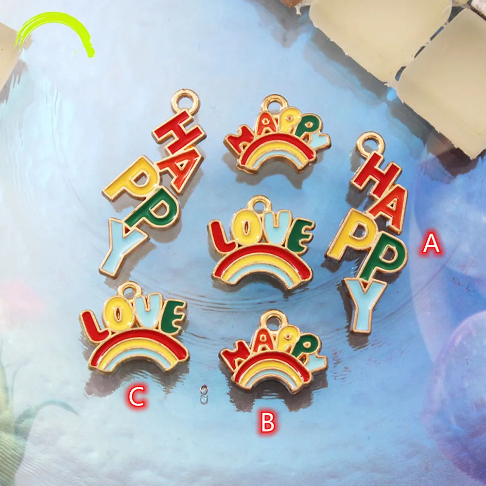 

Happy Word Charms for girls Earrings making findings 10pcs Colorful Rainbow Love Words Enamel Charm Pendant Jewelry Accessories