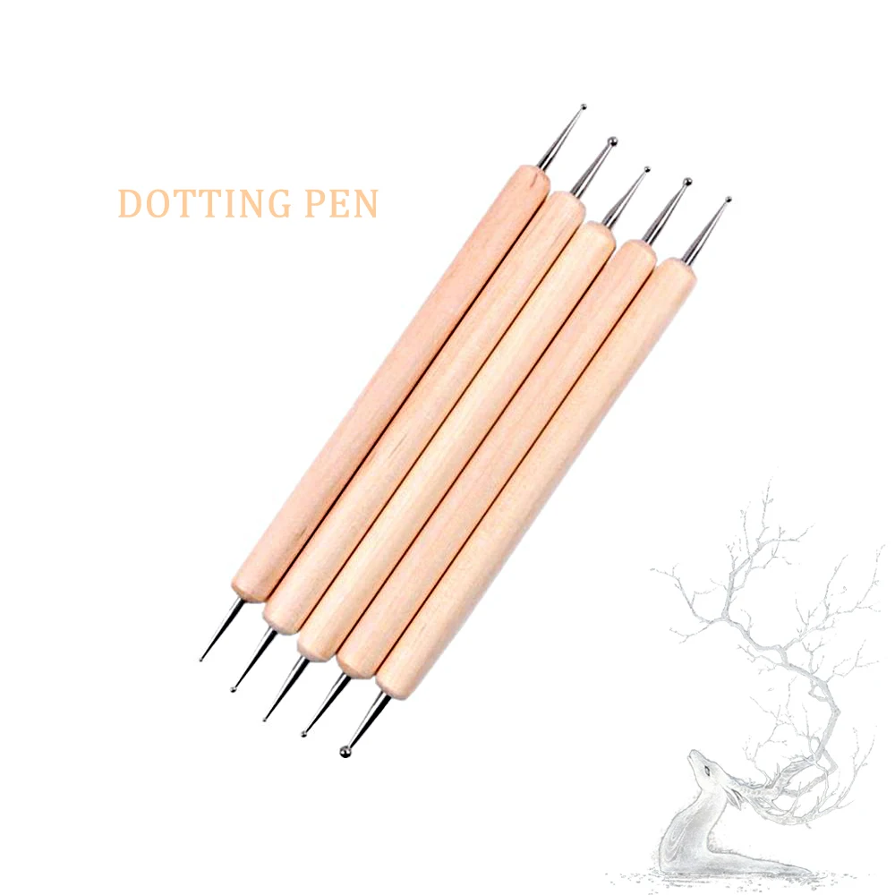 

5 pcs /set 2 way Dotting Pen Nail Tool Nail Art Pen Set For UV Gel Nail Too Marbleizing Painting Tool Nail Art Dot Set
