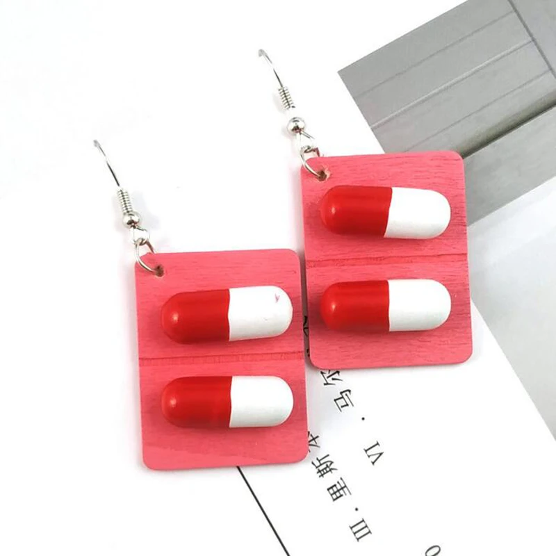 Креативные деревянные висячие серьги в форме капсулы Забавные милые виде