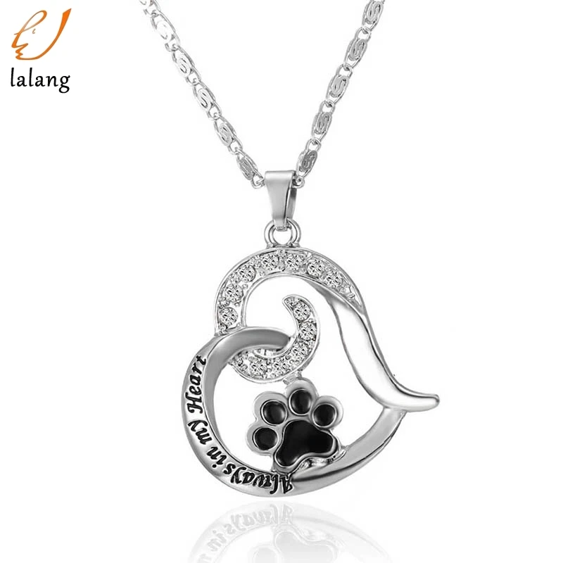 

Pet Paw Print Necklaces Cute Animal Dog Cat Memorial Jewelry Pet Lover Puppy Paw Heart Charm Black Enamel Necklace Girls
