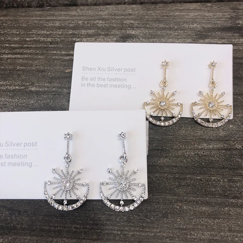 

2020new Trendy luxury crystal Dangle Earrings Solar Moon tassels Earrings For Women Drops Earrings Bohemian Earrings gold silve