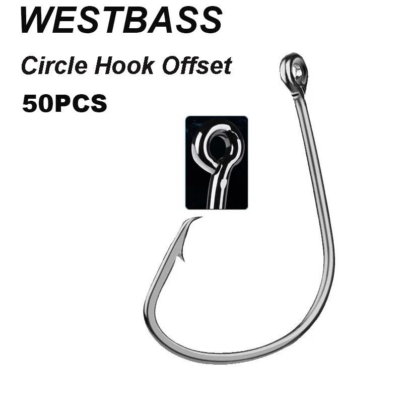 

WESTBASS 50 шт. круглые крючки 1 #-5/0 # офсетные спортивные рыболовные крючки из высокоуглеродистой стали одинарные рыболовные крючки с зазубриной...