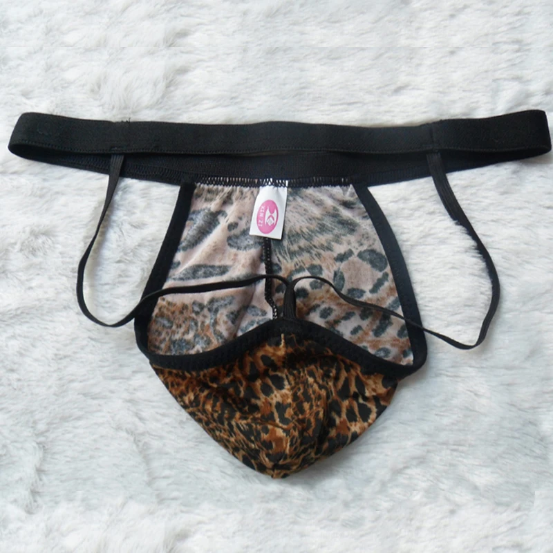 

Leopard Print Sexy Men Underwear Low Waist Beautiful Hip Panties Hollow T Pants Erotic Lingerie Elastic Thong Temptation Briefs