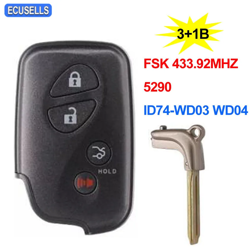 3 + 1/4 кнопочный умный дистанционный ключ FSK433.92MHz 5290 ID74 WD03 WD04 для Lexus Toyota Camry Reiz Pardo с