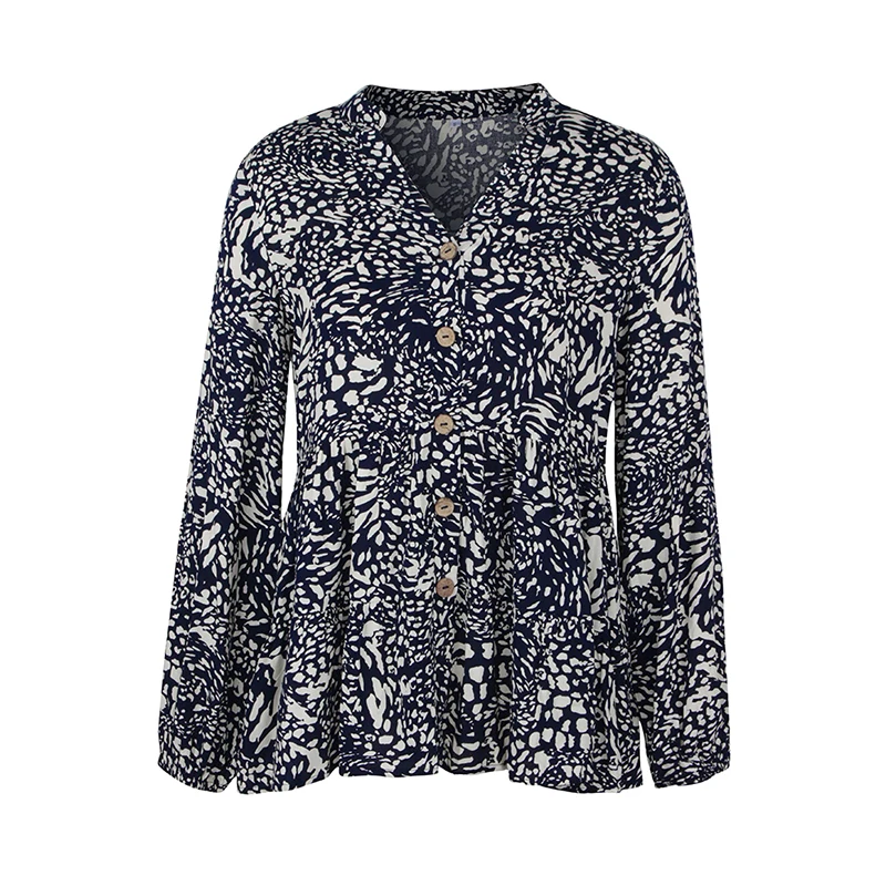 

2020 women's autumn spring blouse oversized female casual leopard shirts V neck long sleeve loose ladies tops woman clothing