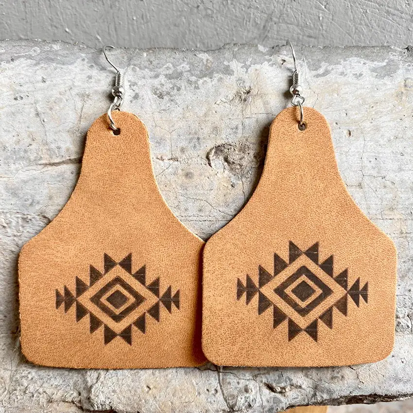 Западные Ковбойские женские модные древние кожаные серьги-капли с ацтекским