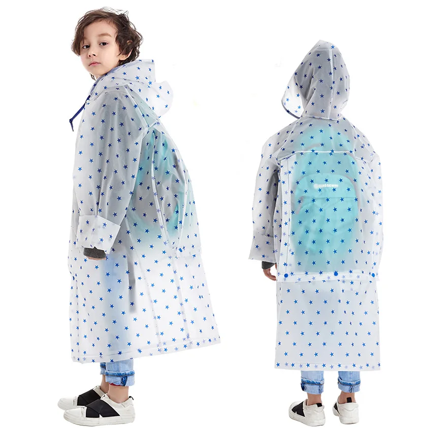 

YUDING New waterproof children fashion stars full printing long kids hooded school bag raincoat with handbag for boys girls