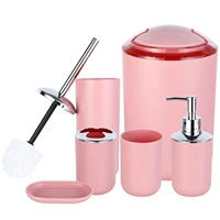 imucci 6pcs luxury bathroom accessories plastic solid color toothbrush holder cup soap dispenser toilet brush trash can set