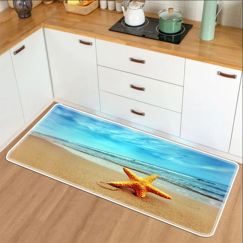 

Modern Ocean Beach Starfish Shell Doormat for Entrance Door Mat Bathroom Bedroom Hallway Non-Slip Rug Home Decor Kitchen Carpet