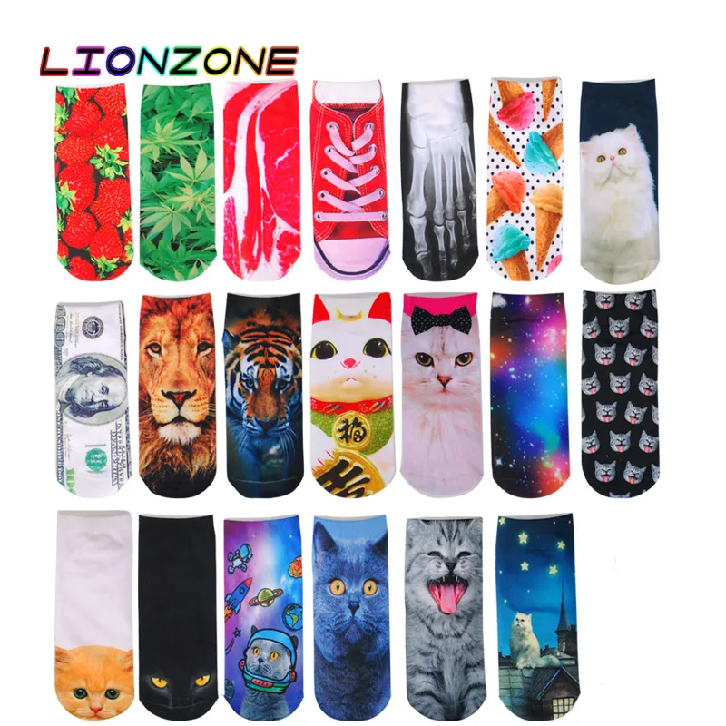 LIONZONE/милые носки с 3D принтом модные изображением животных кошек мультяшных