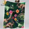 BlessLiving Jurassic Throw Blanket 3D Dinosaurs Kids Blanket For Bed Tropical Leaf Custom Blanket Tyrannosaurus Plush Bedspreads 1