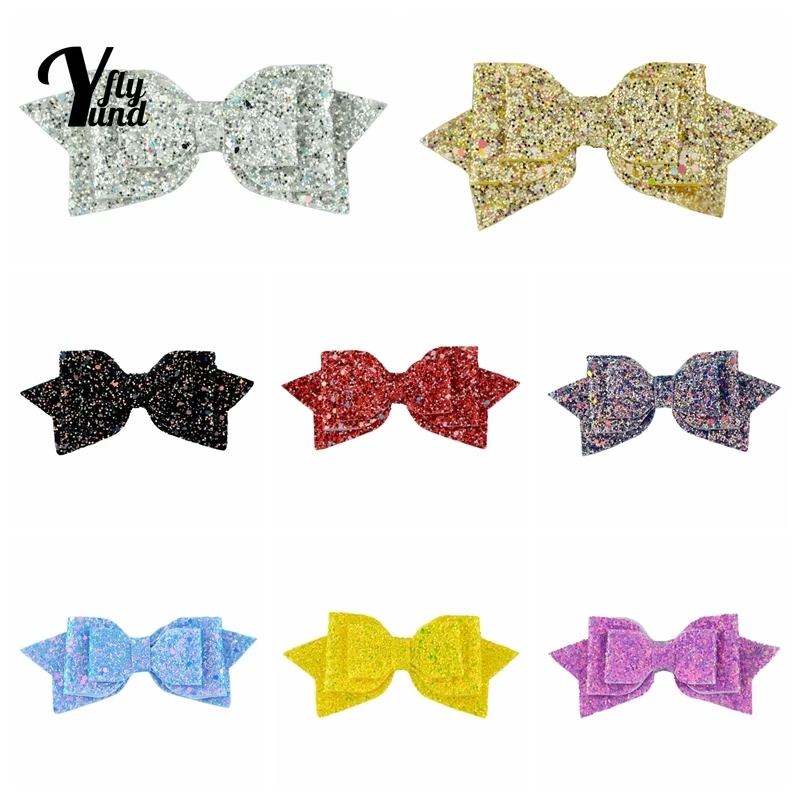 Yundfly 13*6 CM Gradient Sequins Bowknot Toddler Hairpin Fashion Handmade Dovetail Bows Hair Clip Baby Headwear Party Decoration