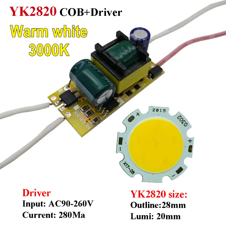 Warm white Полный ватт 3 Вт 5 Вт 7 Вт 9 Вт 10 Вт 15 Вт 20 мм Высокая мощность светодиодный COB лампа с чипами с драйвером для DIY отслеживающий светильник, Точечный светильник для газона - Испускаемый цвет: Warm white