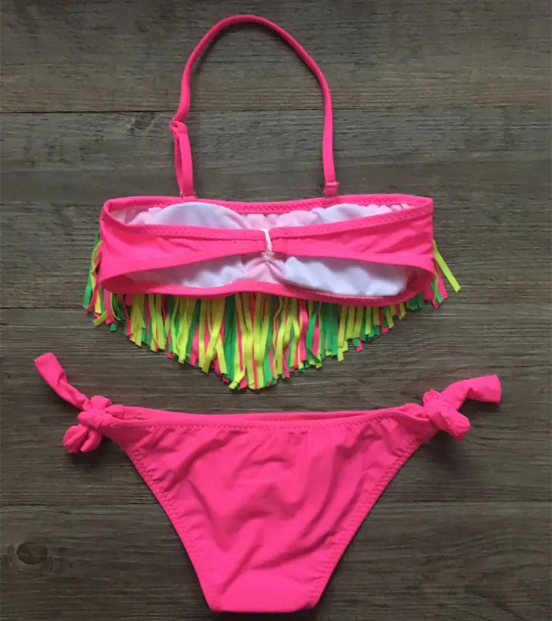 Бандажный комплект бикини с кисточками для девочек детский купальник пляжная
