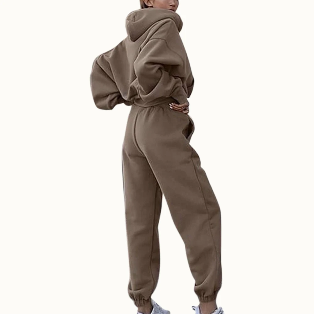 

Solid Women Tracksuit Hooded Pullovers Elastic Waist Long Pants Sports Suit Women Clothing Autumn Winter 2 Piece Set