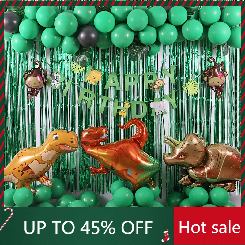 

Hot Roar Dinosaur Party Decorations Balloon Bunting Garland Wild Boy Birthday Party Decor Cake Toppers Palm Leaves Jungle Party