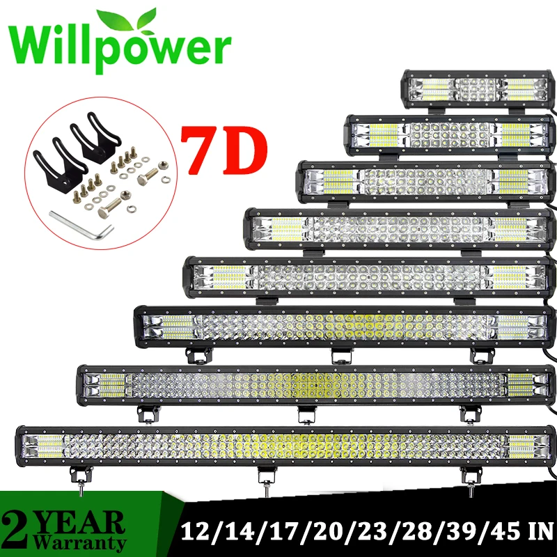 

Willpower 20 23 28 inch 7D Offroad LED Bar 288W 324W LED Light Bar with Slide Mount Bracket Tractor Auto Car Pickup 4WD 4x4
