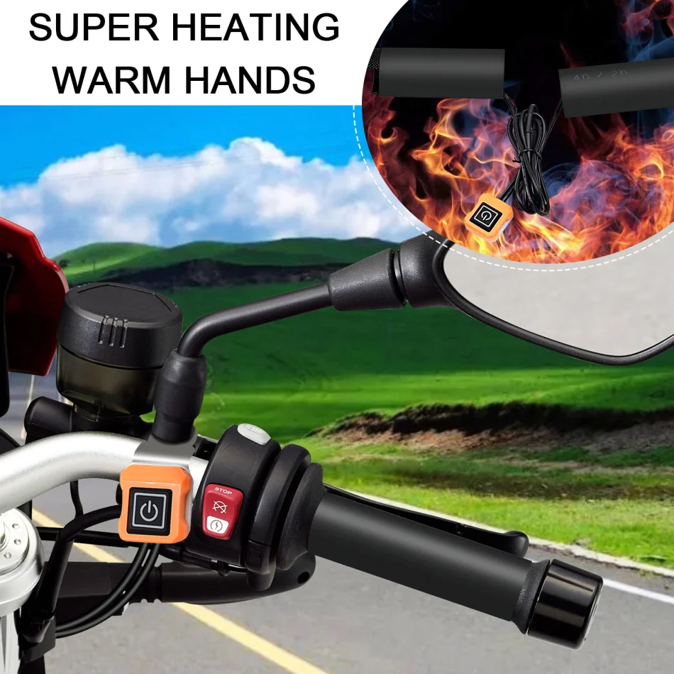 

12V Motorcycle Electric Heated Grips Pads+Heat Resistant Tape+Heat Resistant Cover Heating Handle Kit Motorbike Handlebar Heated