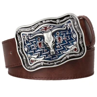 cowboy style mens leather belt cow head metal buckle belts western cowboy street dance hip hop waistband novel belt