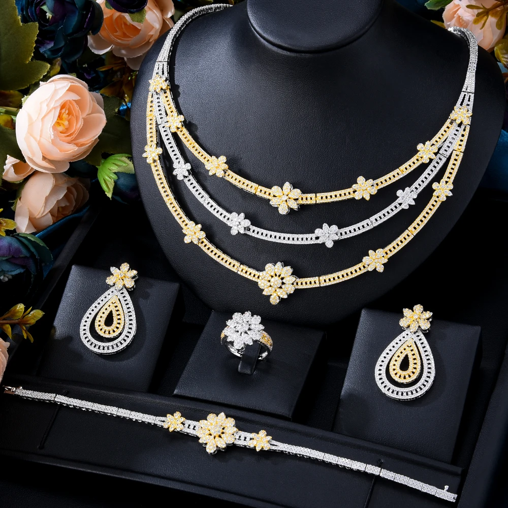 

GODKI Trendy 4PCS Luxury Waterdrop Statement Jewelry set For Women Wedding Cubic Zircon CZ African Dubai Bridal Jewelry Sets