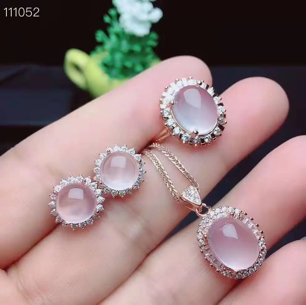 Высокое качество розовый кристалл S925 кулон серьги кольцо ожерелье набор