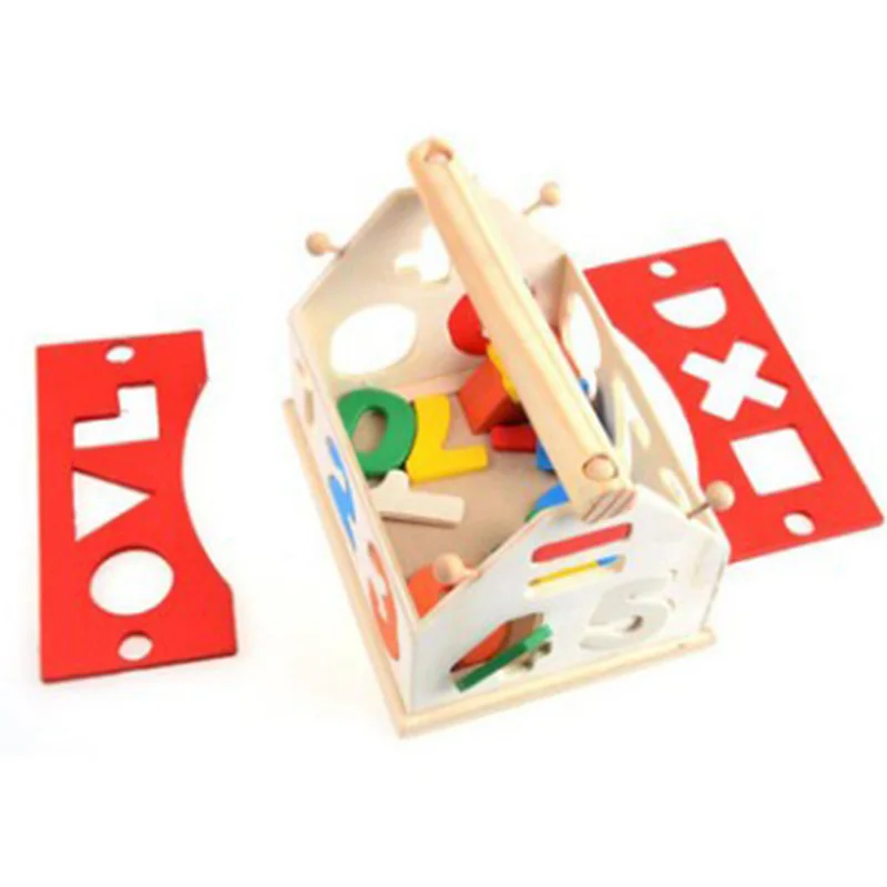

Montessori Toys Wooden House Assembling Blocks Number Building Block Wood House Intellectual Shape Sorter Math Toy 24 month baby