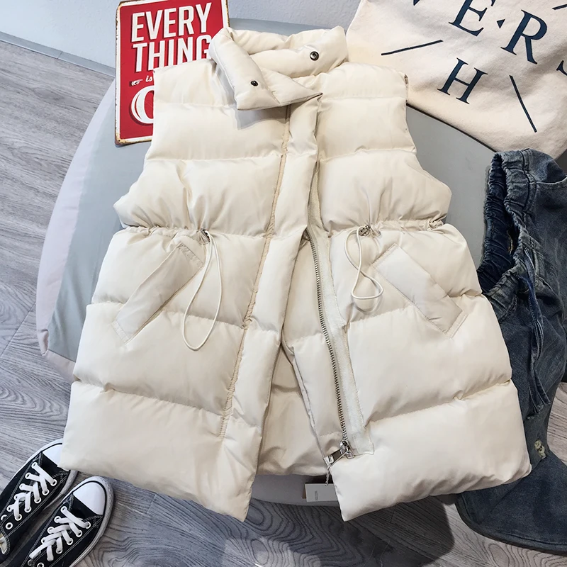 

Winter Long Sleeveless Vest Coats Women Stand Neck Slim Cotton Padded Jacket Vests Korean Fashion Zipper Jacket Woman Waistcoat