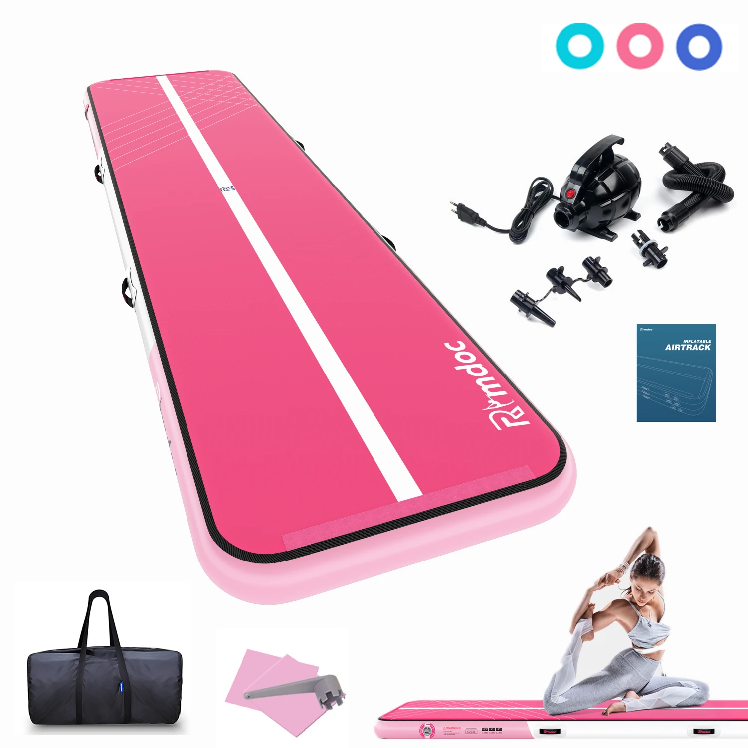 

Rimdoc Airtrack Gymnastics Mat Pink Inflatable Air Track Wrestling Tumbling Mat for Kids Gift with Electric Air Pump