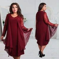 2022 spring fall plus size loose mid length dress women evening party dresses chiffon stitching lace long sleeved dress fashion