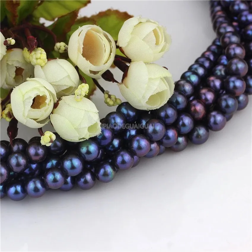 

APDGG Genuine Natural 9mm AA black peacock round pearl strands loose beads women lady jewelry DIY