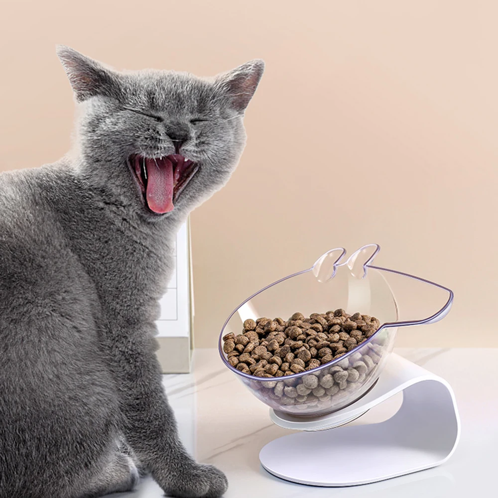 Нескользящая Одиночная миска для кошек с поднятой подставкой прозрачные миски