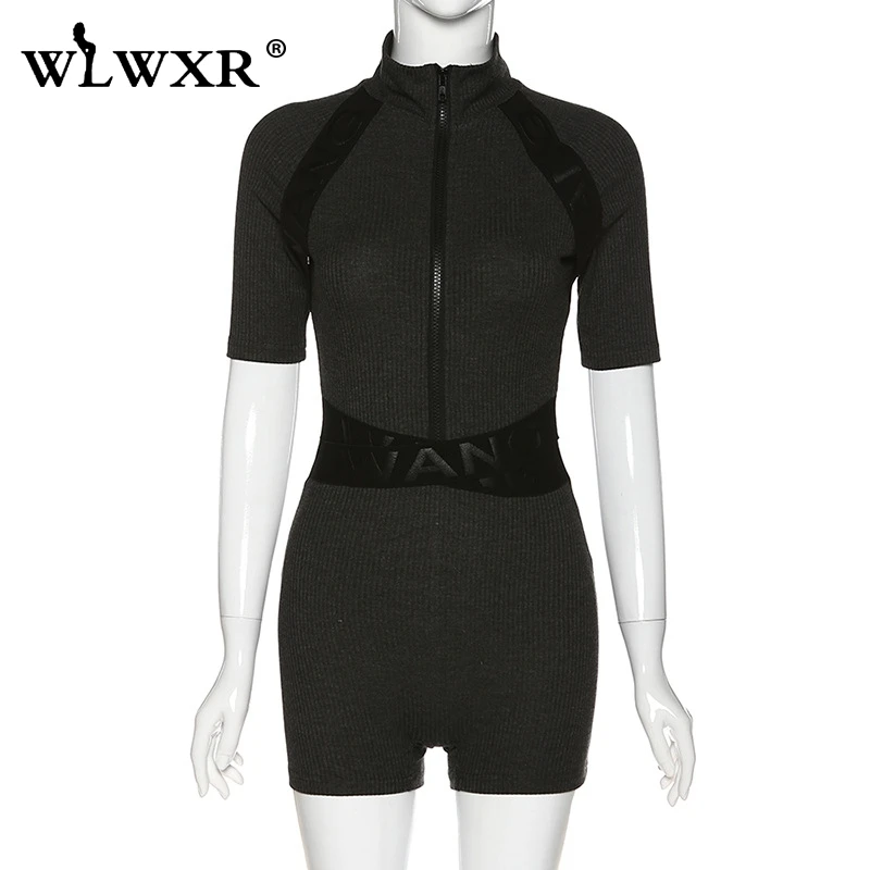 WLWXR уличная одежда вязаный Летний комбинезон женские шорты на молнии Байкерский