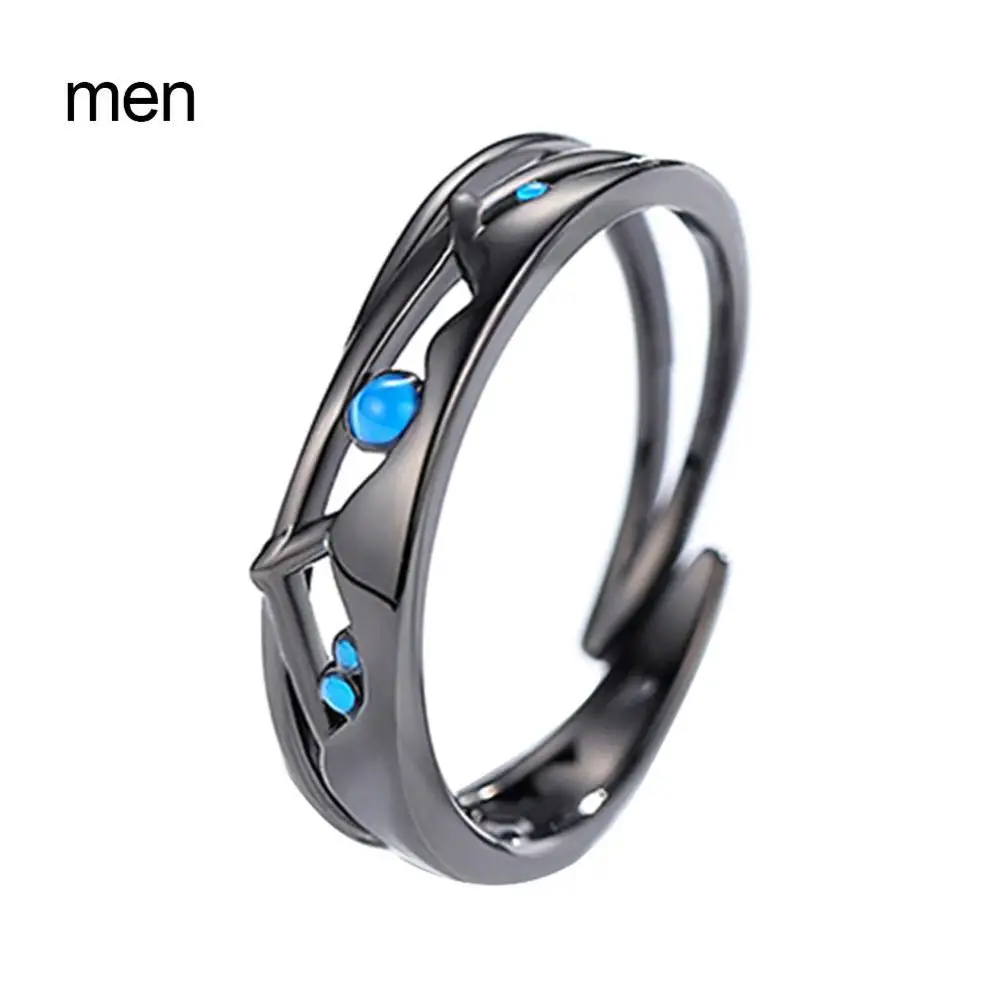 

Faux Sapphire Hollow Leaf Opening Finger Ring Adjustable Couple Jewelry Gift