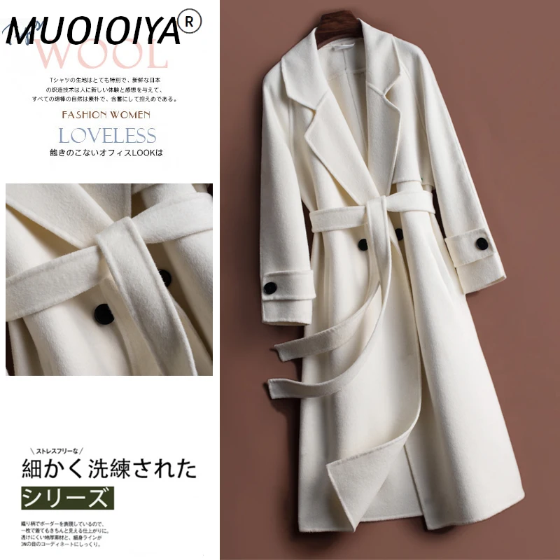 

Женское шерстяное пальто с поясом, приталенное пальто из 100% натуральной шерсти в Корейском стиле, Осень-зима 2022