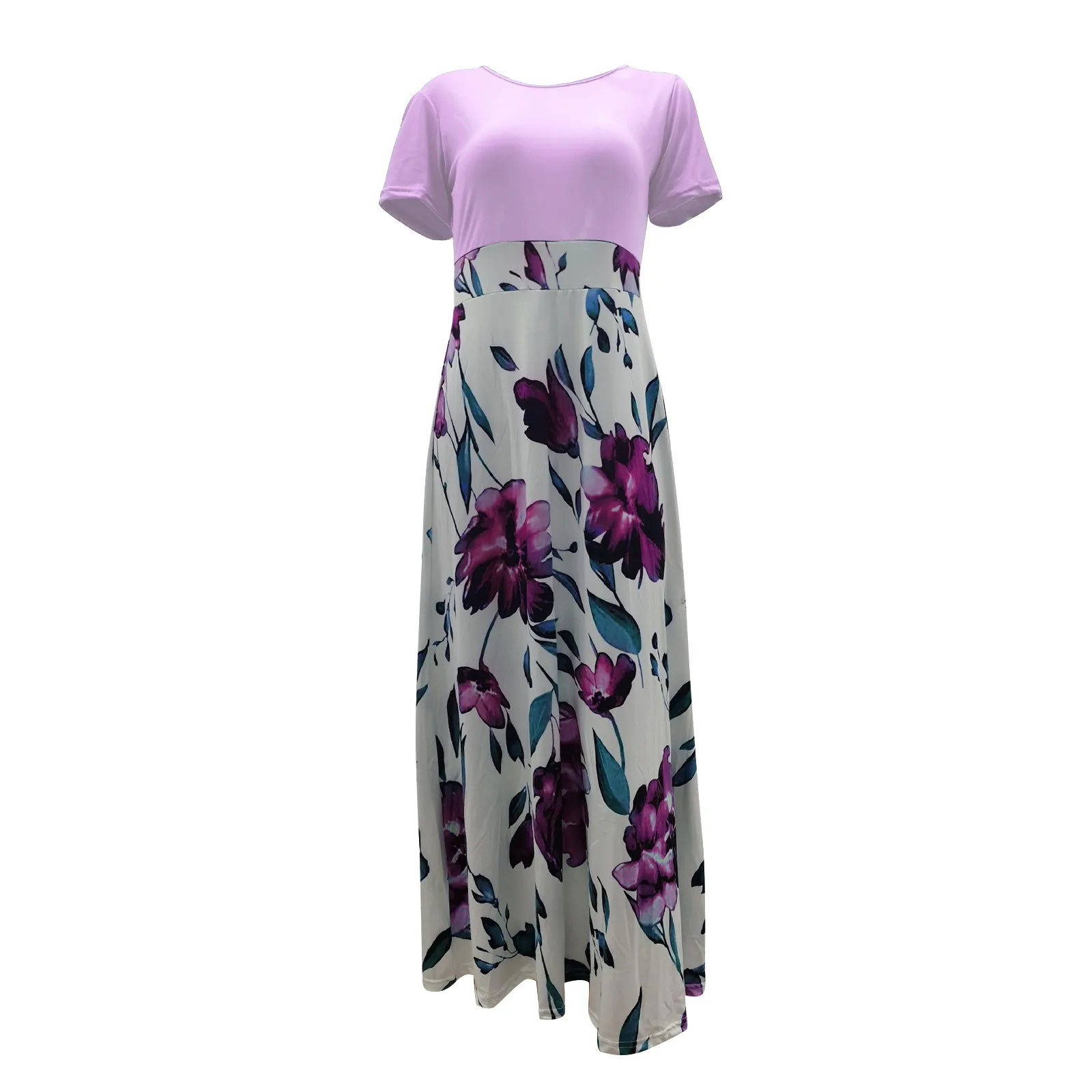 

2021 New Style Dresses For Women Floral Print Color Matching Dress Short Sleeve Long Robe Longue Vestidos De Mujer Casual Dress