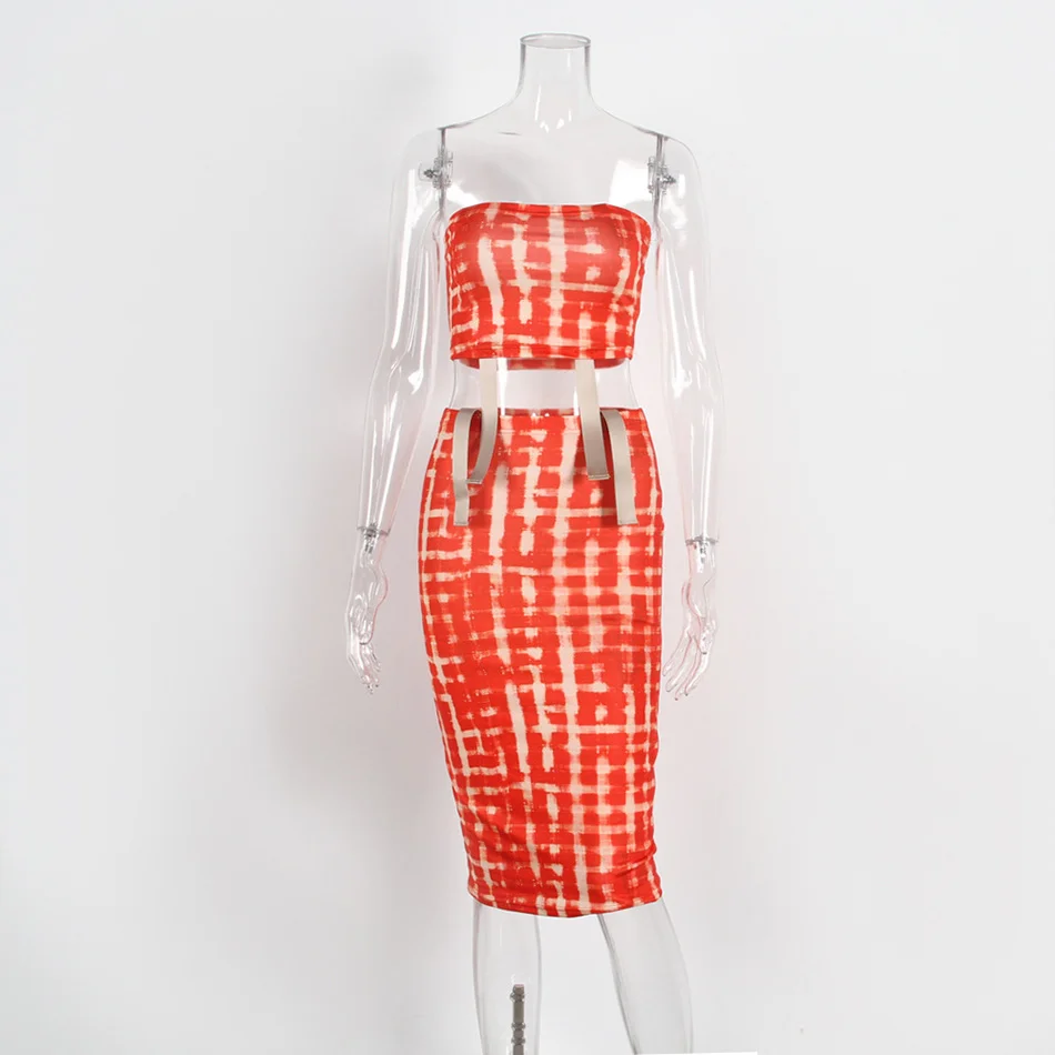 New Kylie Jenner Tight Two-Piece Dress And Tube Top Fashion Rusty Red Style Designer Set | Женская одежда