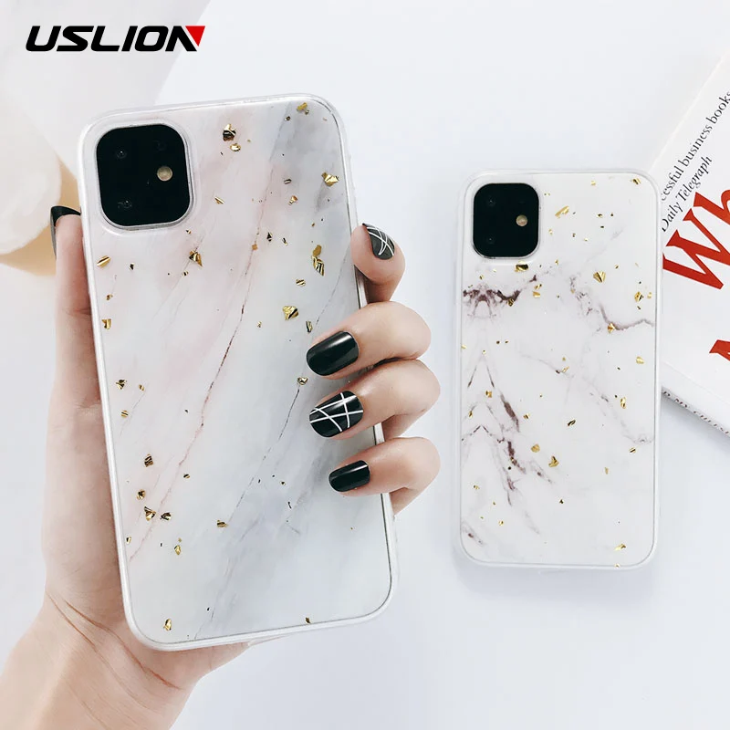 Мягкий силиконовый чехол USLION из золотой фольги для телефона iPhone 11 Pro Max X XS XR Xs